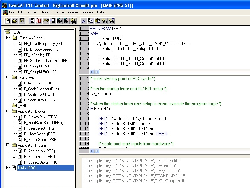 TwinCAT PLC development environment using the default MS Sans Serif font